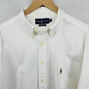 RALPH LAUREN Shirt Mens 17.5 36-37 Dress Oxford Classic Fit Cotton White HK VTG